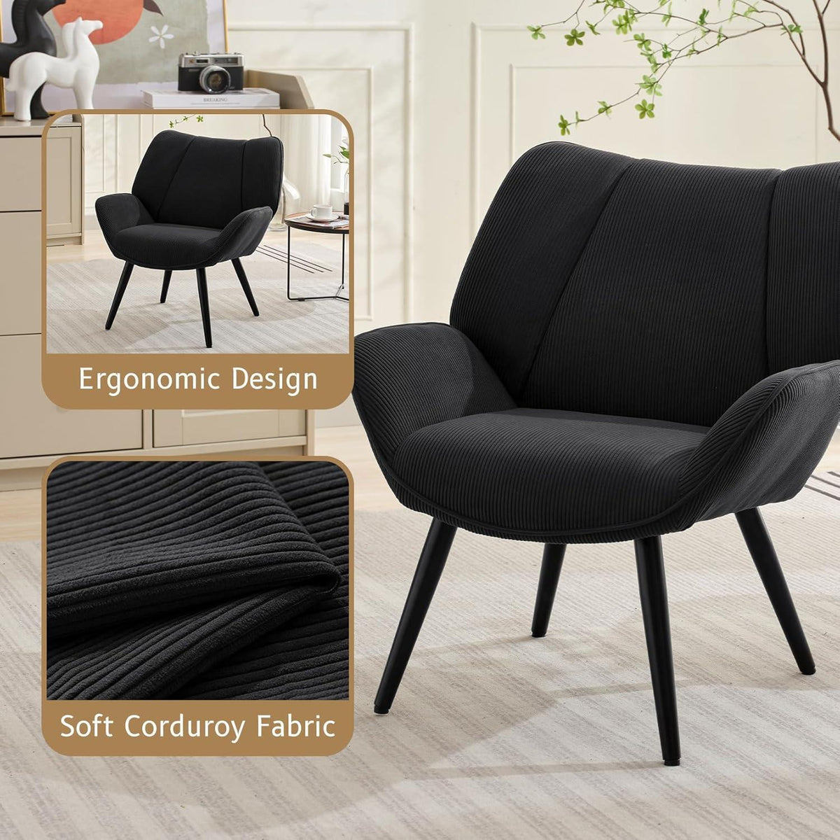 Lounge Sessel Cord Flügellehne Dunkelgrau – Bequemer Relax Sessel