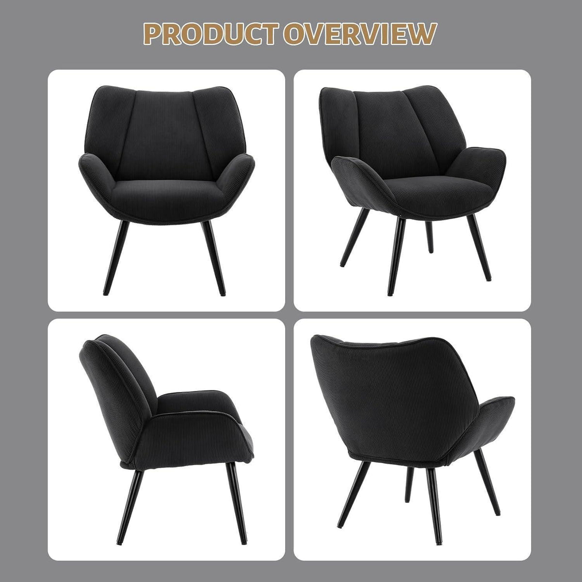 Lounge Sessel Cord Flügellehne Dunkelgrau – Bequemer Relax Sessel