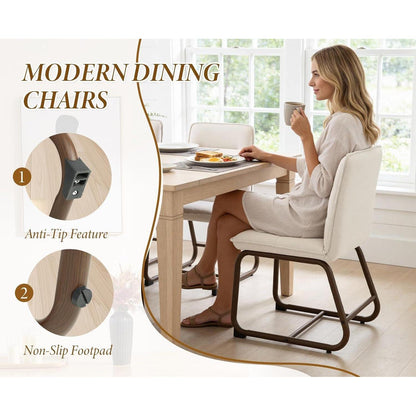 Esszimmerstühle Set 4 – Beige Polsterstuhl mit Metallgestell