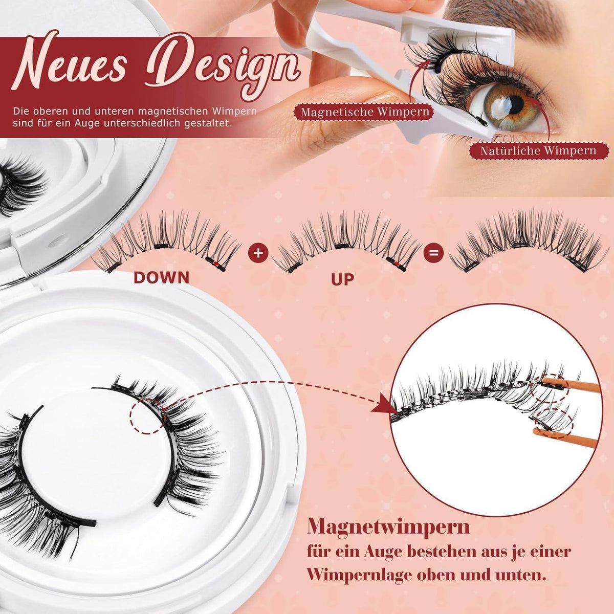 Magnetische Wimpern ohne Kleber – Natural Look & Applikator