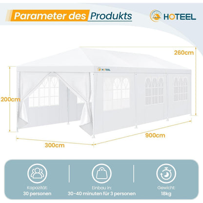 3x9m Partyzelt mit 8 Wänden – Wasserdicht & Winterfest