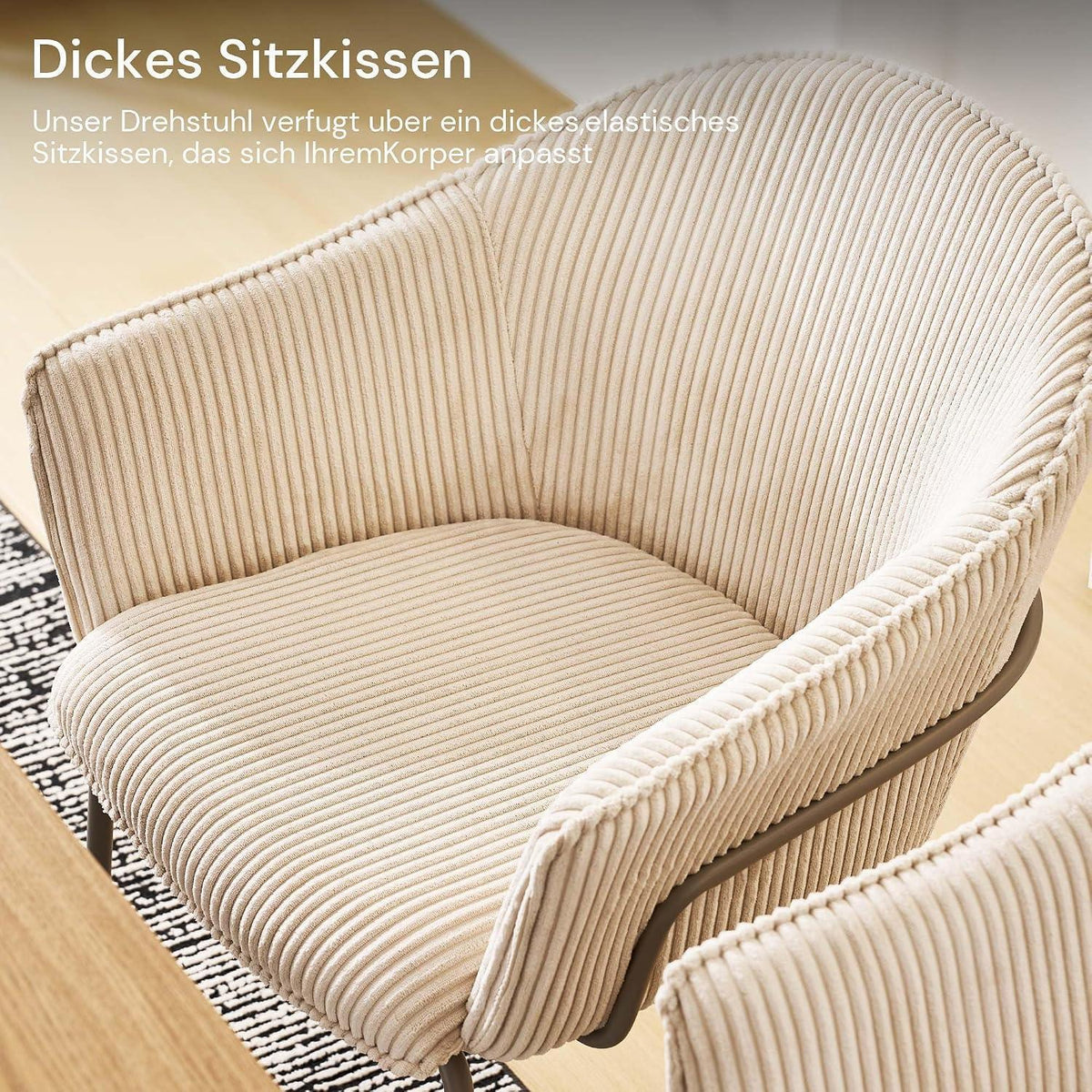 Esszimmerstuhl mit Armlehnen, Beige Cord Polsterstuhl