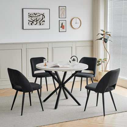 Runder Esstisch Set mit 4 Cord-Stühlen – Modern & Komfortabel