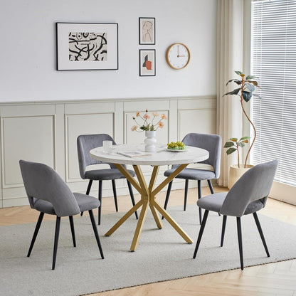 Runder Esstisch Set mit 4 Cord-Stühlen – Modernes Esszimmer Set