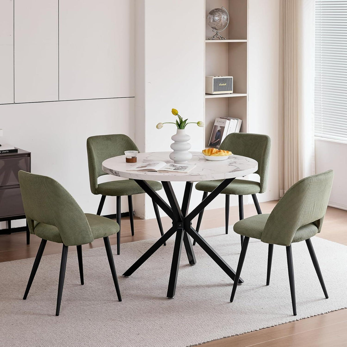 Runder Esstisch Set mit 4 Cord-Stühlen – Modern & Komfortabel