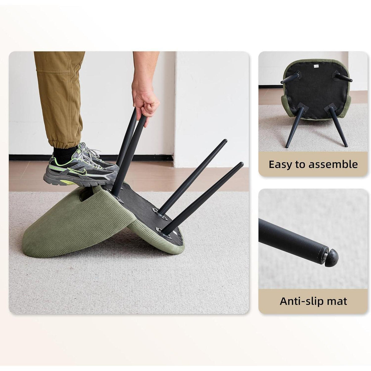 Runder Esstisch Set mit 4 Cord-Stühlen – Modern & Grün