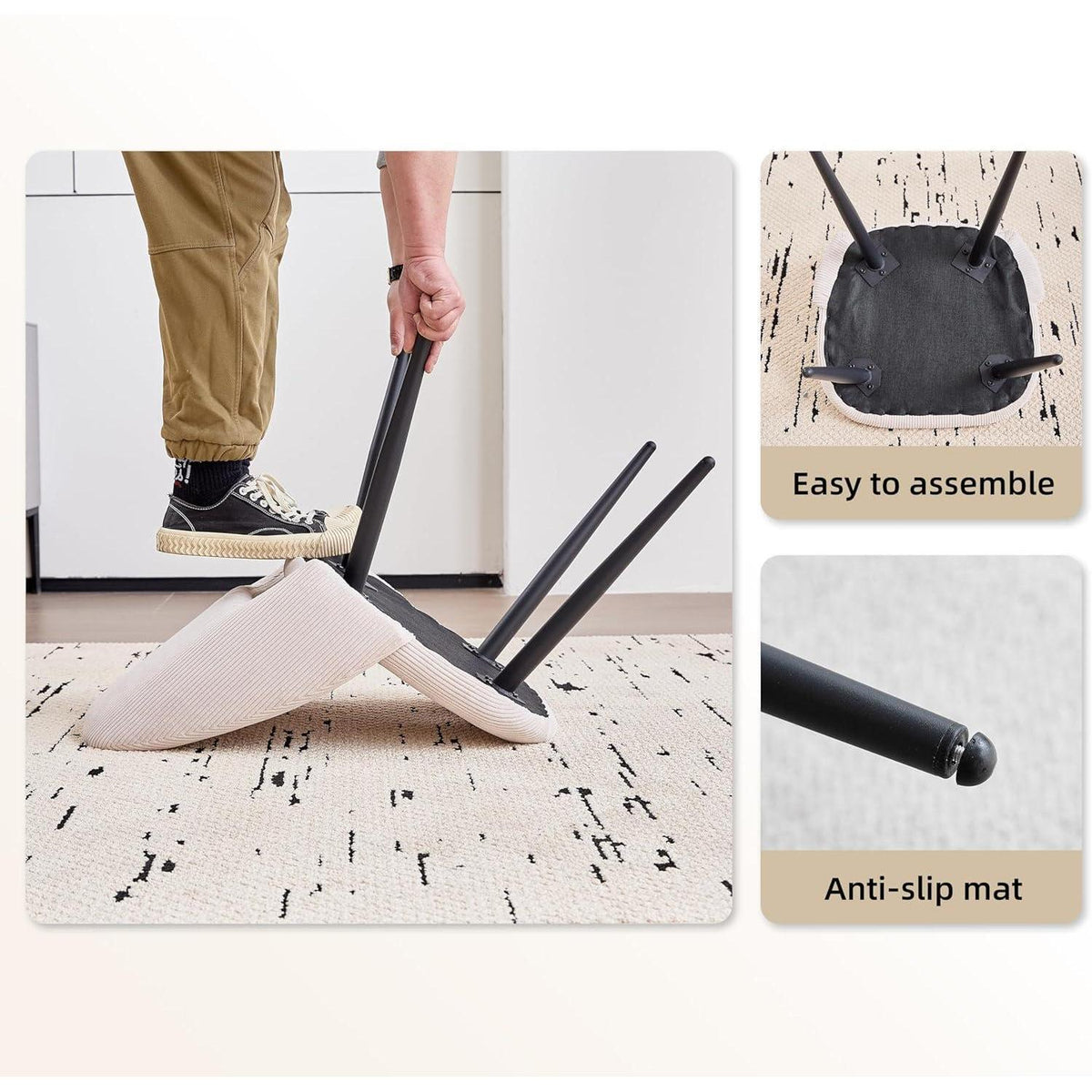 Runder Esstisch Set mit 4 Cord-Stühlen – Modern & Komfortabel