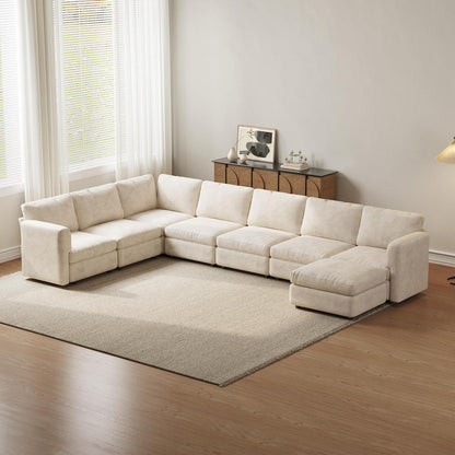 Ecksofa Stoff Modern, 7-Sitzer mit Ottomanen