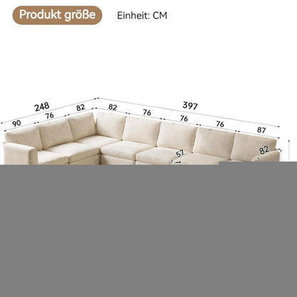 Ecksofa Stoff Modern, 7-Sitzer mit Ottomanen