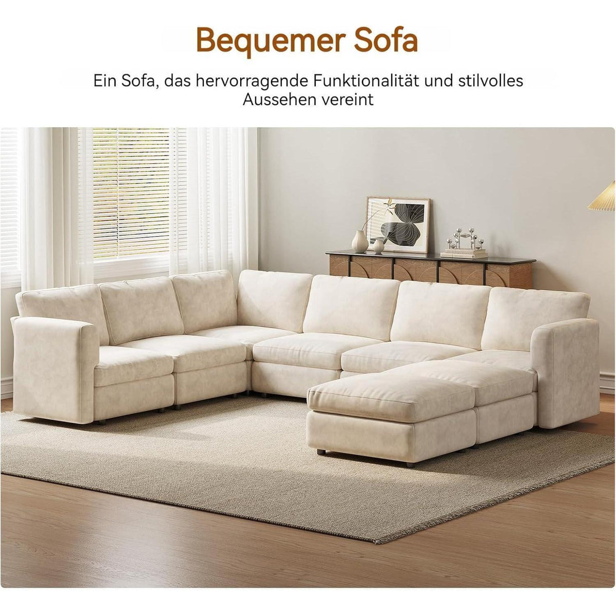 Ecksofa Stoff Modern, 7-Sitzer mit Ottomanen