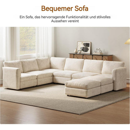 Ecksofa Stoff Modern, 7-Sitzer mit Ottomanen