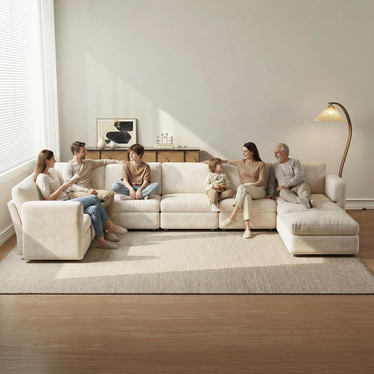Ecksofa Stoff Modern, 7-Sitzer mit Ottomanen