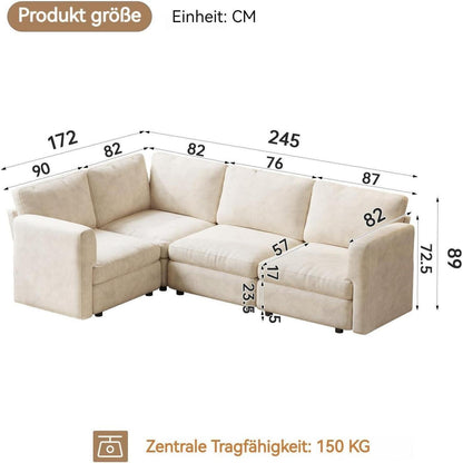 Ecksofa Stoff Modern, 4-Sitzer mit Ottomane