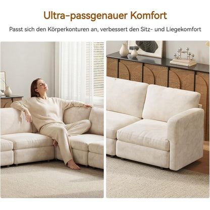 Ecksofa Stoff Modern, 4-Sitzer mit Ottomane