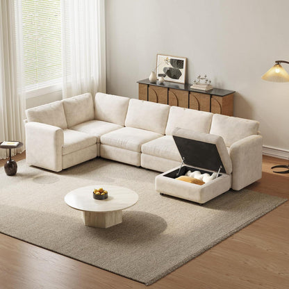 Ecksofa Stoff Modern, 5-Sitzer mit Ottomanen