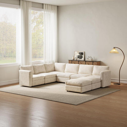 Modernes Ecksofa Stoff mit Ottomane – 6-Sitzer Wohnlandschaft