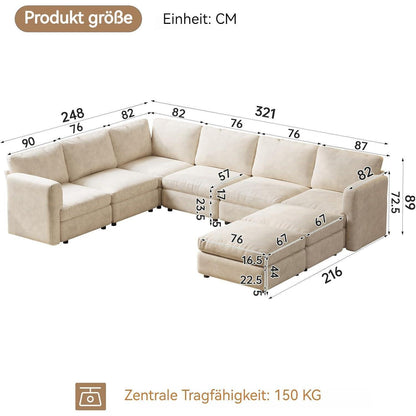 Modernes Ecksofa Stoff mit Ottomane – 6-Sitzer Wohnlandschaft