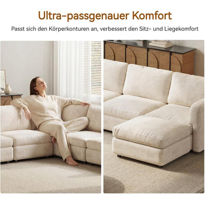 Modernes Ecksofa Stoff mit Ottomane – 6-Sitzer Wohnlandschaft