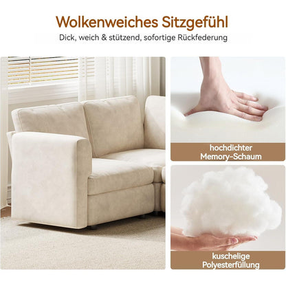 Modernes Ecksofa Stoff mit Ottomane – 6-Sitzer Wohnlandschaft