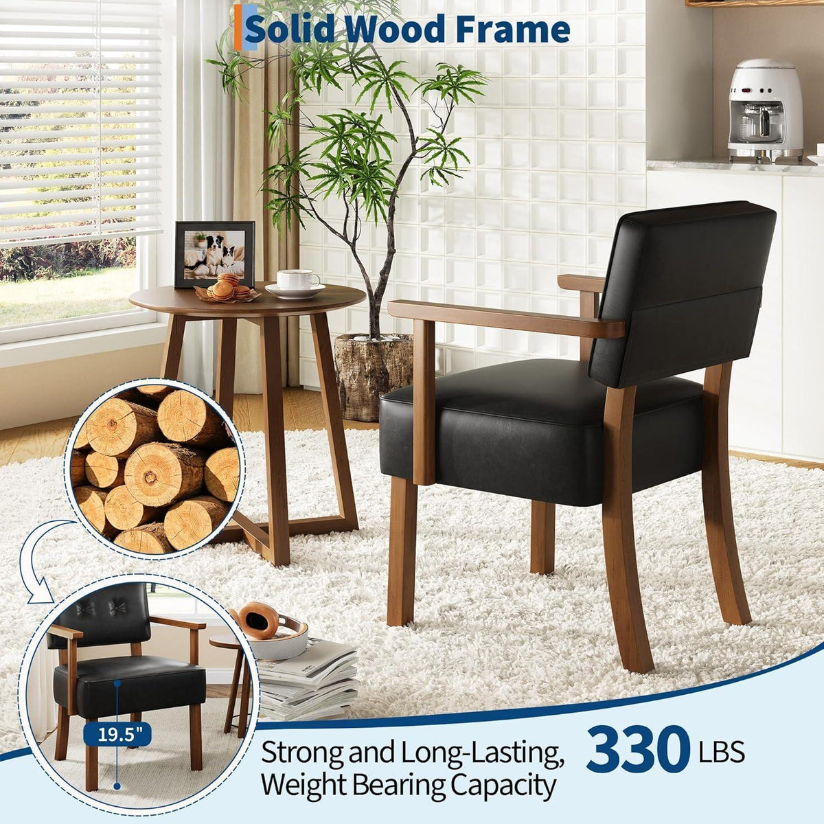 Lounge Sessel Schwarz | Bequemer Wohnzimmerstuhl mit Holzbeinen in Lederoptik