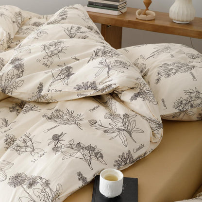 Blumen Bettwäsche Set 200x220 cm Schwarz 3-teilig Baumwolle