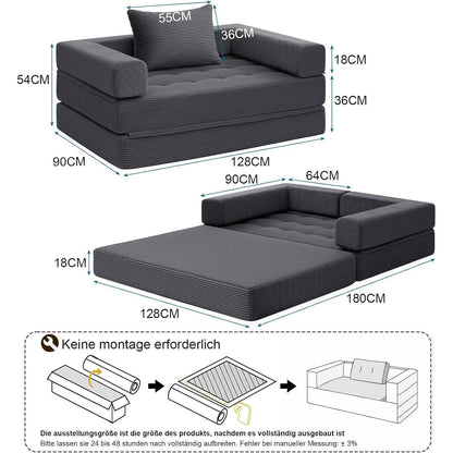 Faltbares Schlafsofa 5-in-1 – Schlafsessel & Gästebett Grau