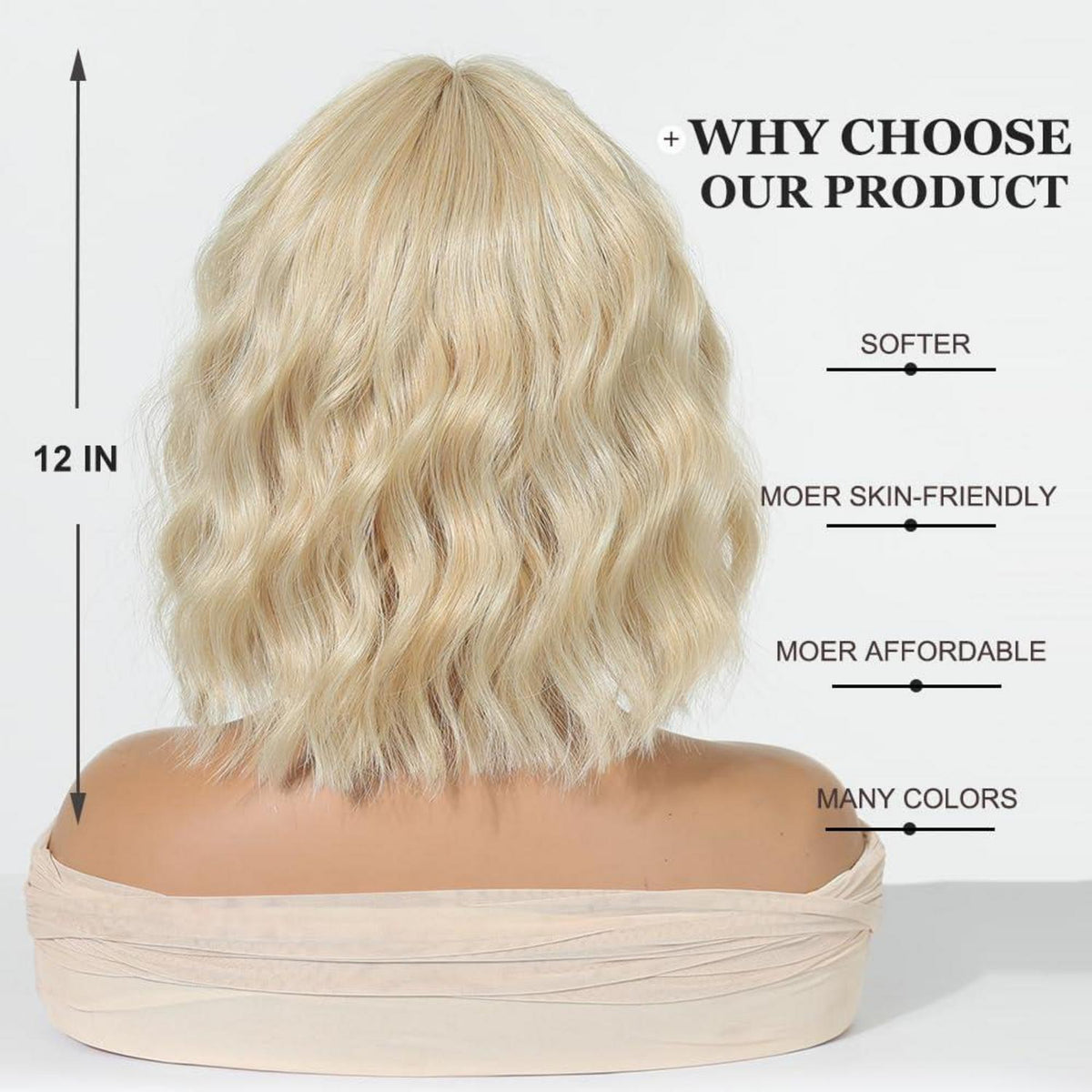 Blonde Bob Perücke mit Pony – Schulterlang, Wellig, Synthetisch