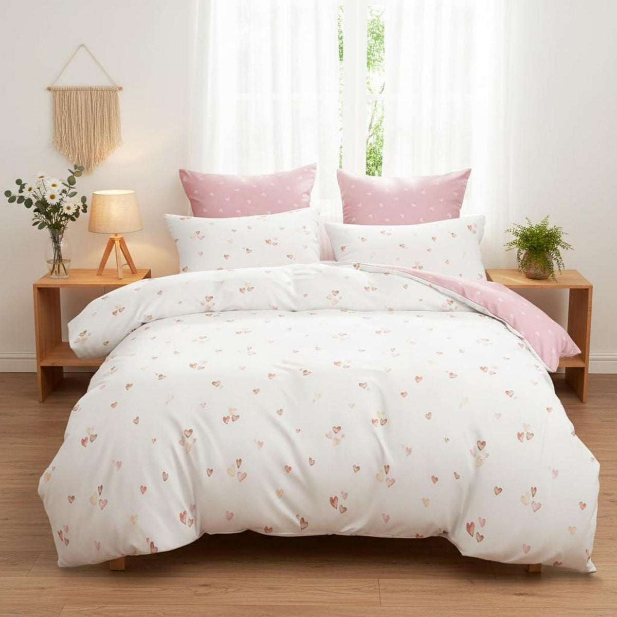 Herz Bettwäsche Set Rosa Weiß 200x220 | Romantisch & Weich