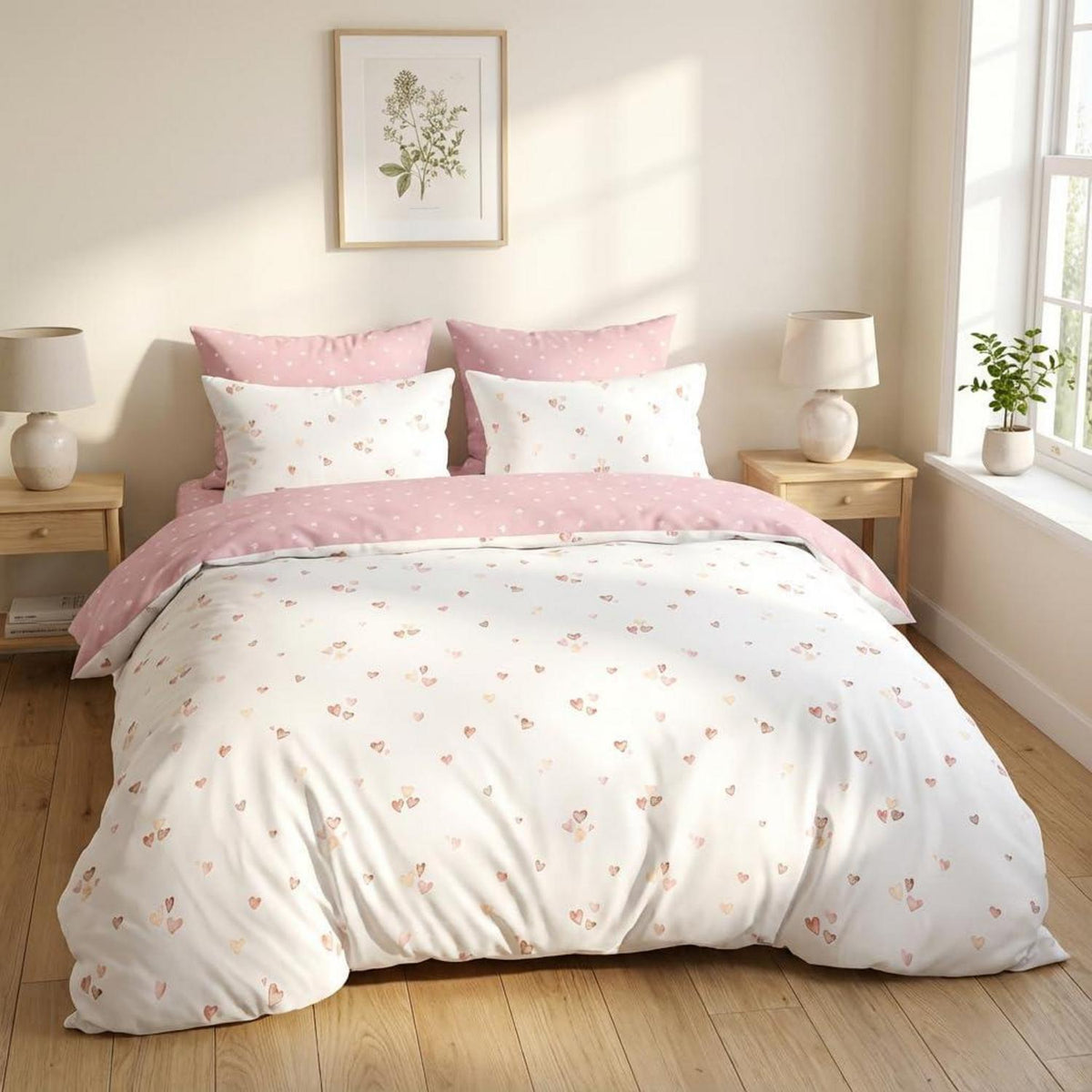 Herz Bettwäsche Set Rosa Weiß 200x220 | Romantisch & Weich