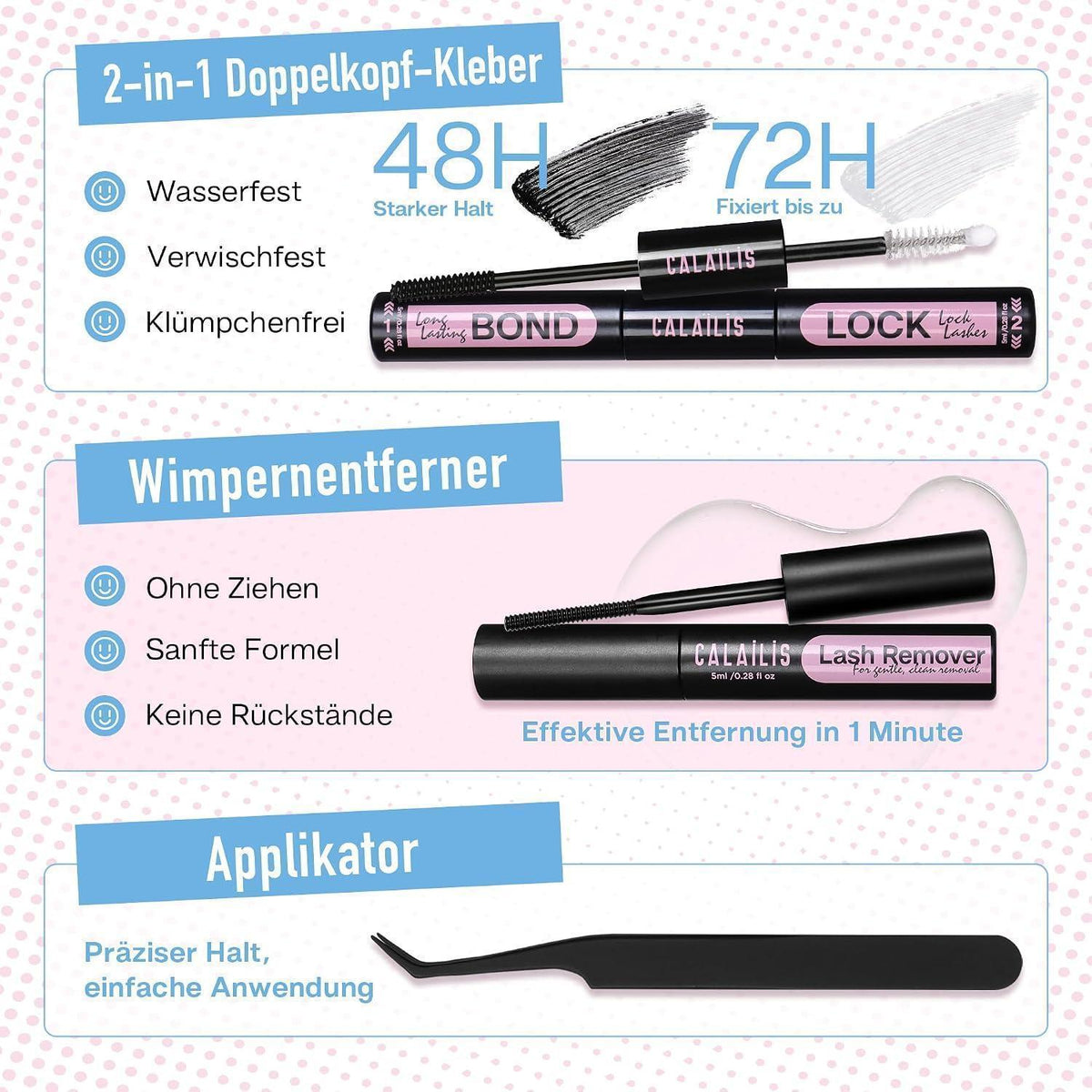 Wimpern Extensions Set 544 Stück – DIY Lashes mit Kleber & Entferner