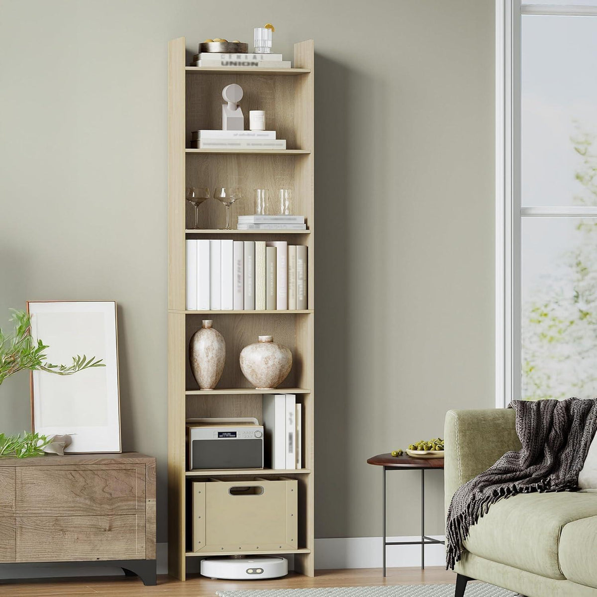 7-Fächriges Bücherregal Eichenbeige – Standregal & Raumteiler