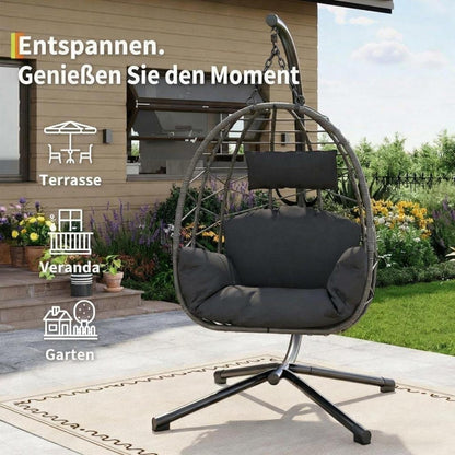 Rattan Hängesessel mit Gestell – Klappbar & Wetterfest – Grau