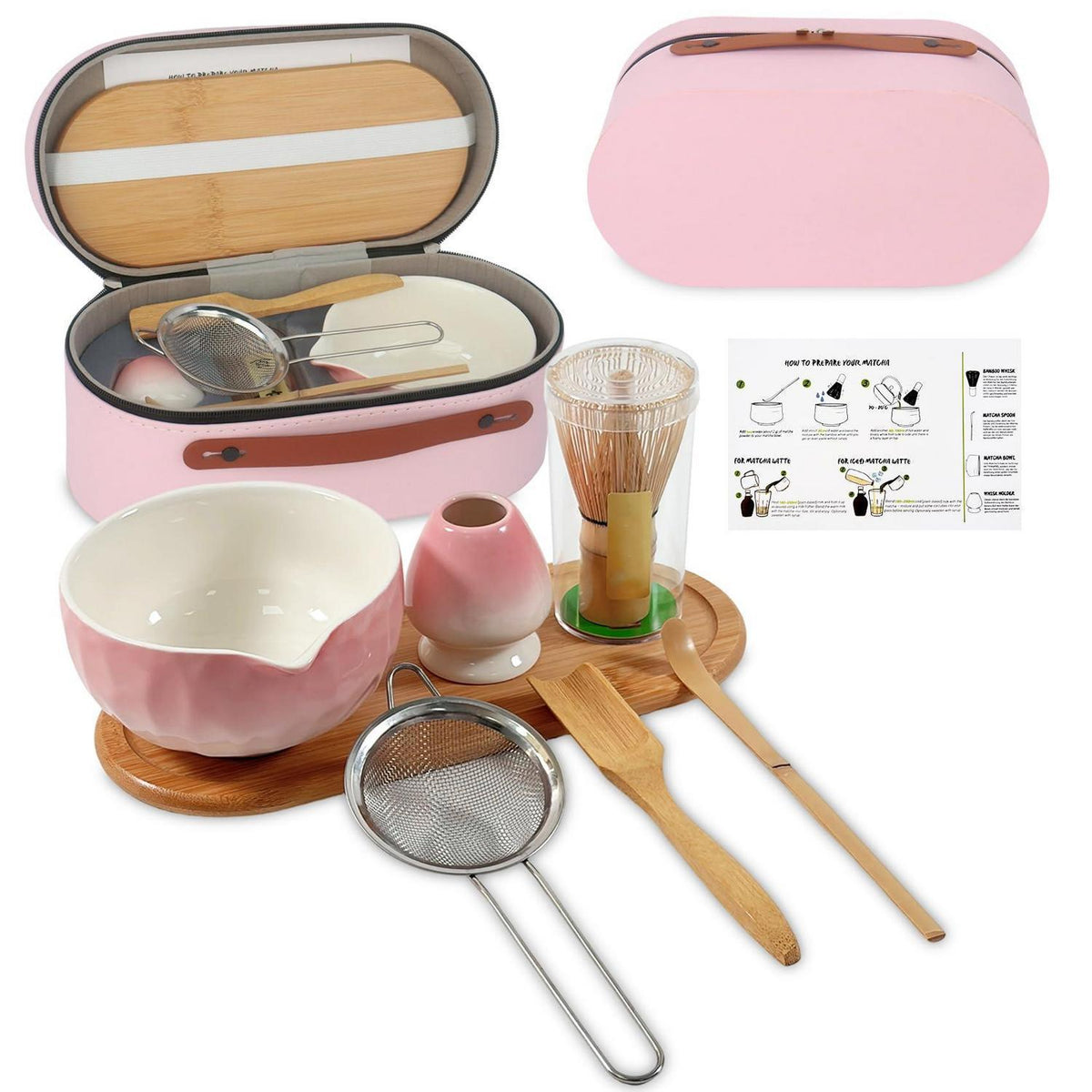 Matcha Besen Set 7-teilig mit Tablett & Box Rosa