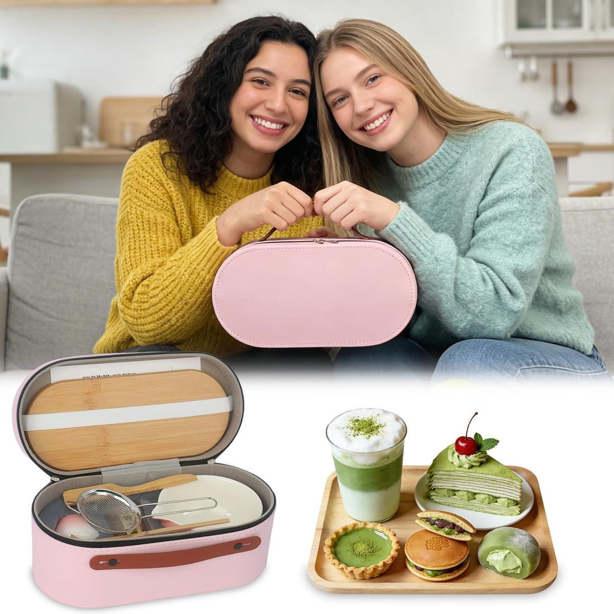 Matcha Besen Set 7-teilig mit Tablett & Box Rosa