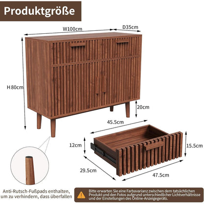 Sideboard Kommode Holz Nussbaum | 2 Türen & 2 Schubladen