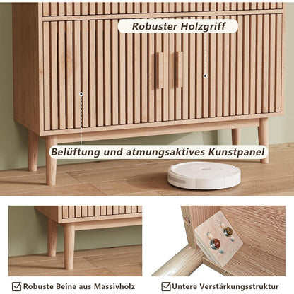 Sideboard Kommode Holz 2 Türen 2 Schubladen Naturholzfarbe