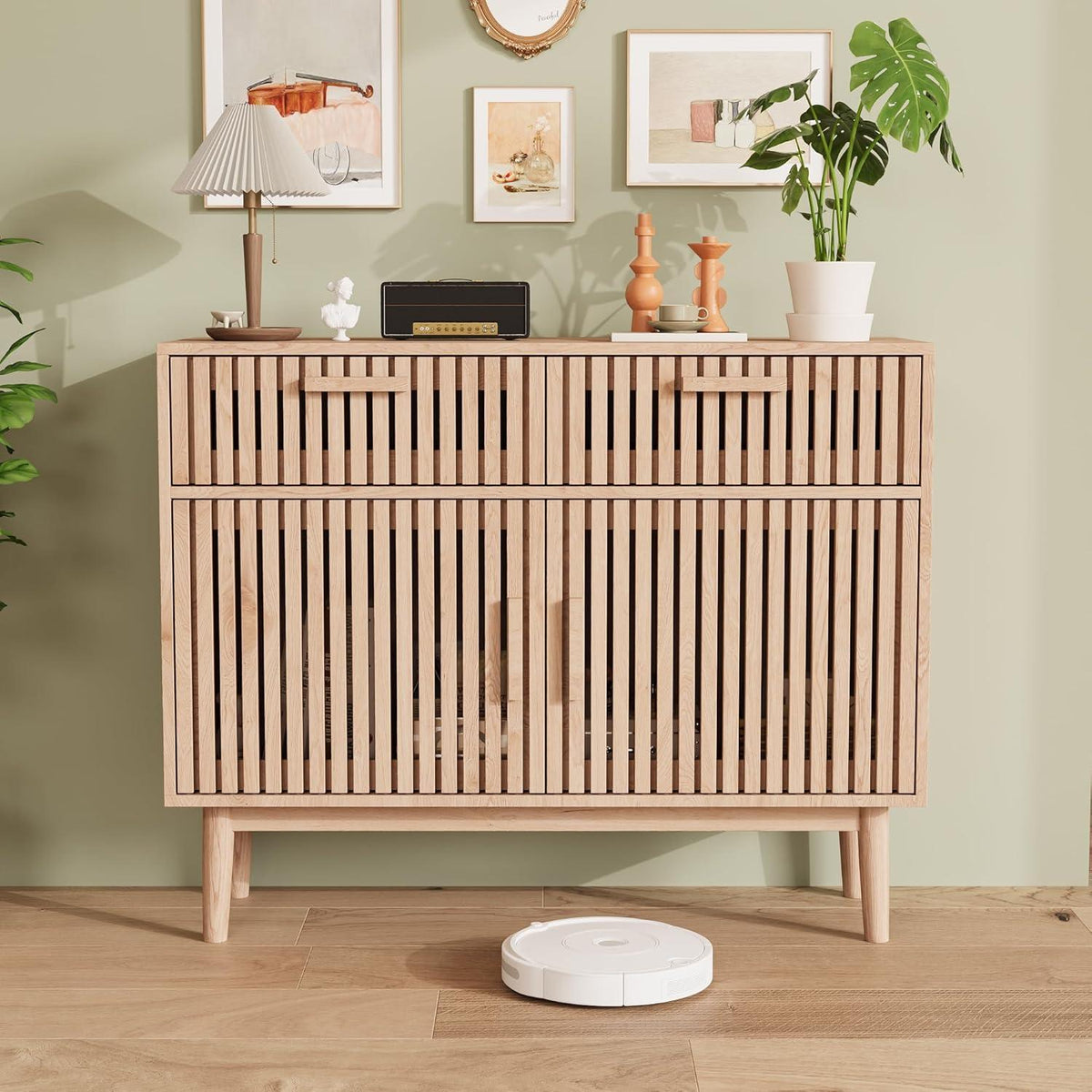 Sideboard Kommode Holz 2 Türen 2 Schubladen Naturholzfarbe