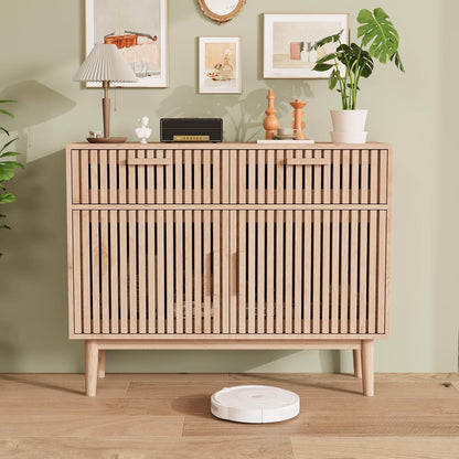 Sideboard Kommode Holz 2 Türen 2 Schubladen Naturholzfarbe