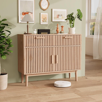 Sideboard Kommode Holz 2 Türen 2 Schubladen Naturholzfarbe