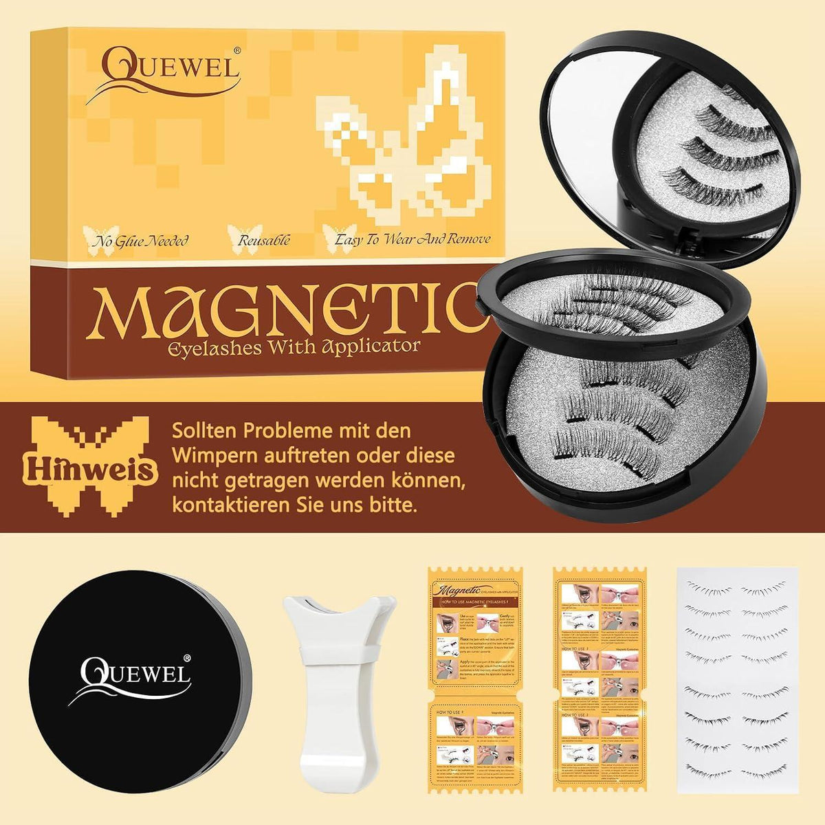 Magnetische Wimpern Set ohne Kleber - 2 Paar mit Applikator