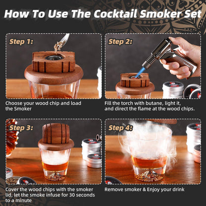 Cocktail Räucher Set mit Fackel & 8 Räucherholz-Aromen