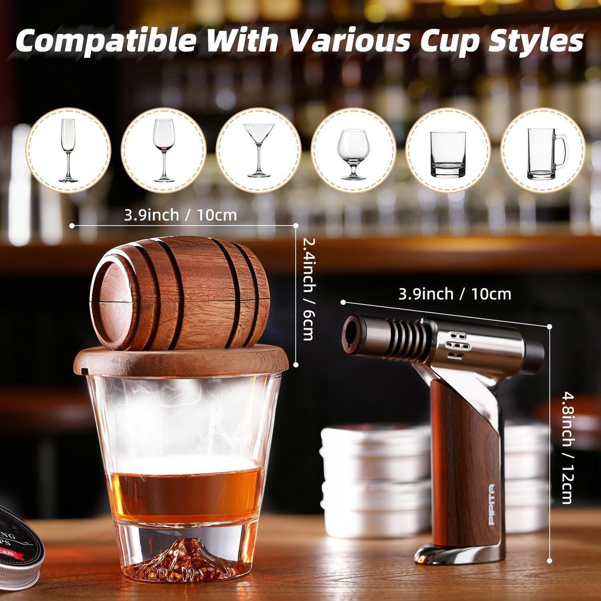 Cocktail Räucher Set mit Fackel & 8 Räucherholz-Aromen