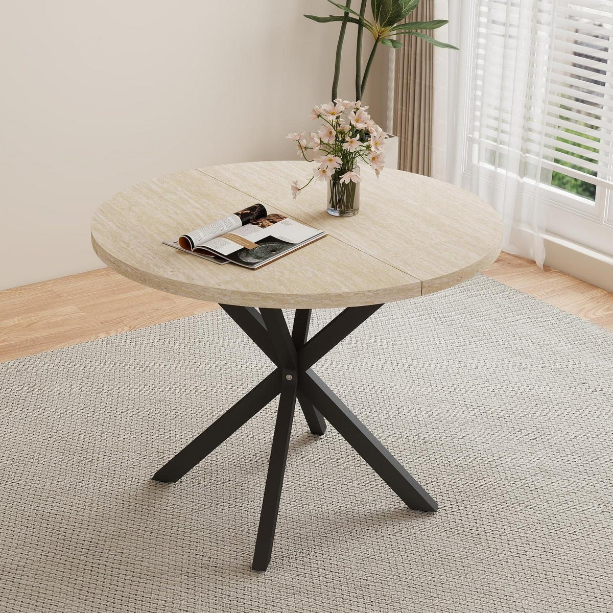 Moderner runder Esstisch – Grau Marmoroptik & Gold | 100cm