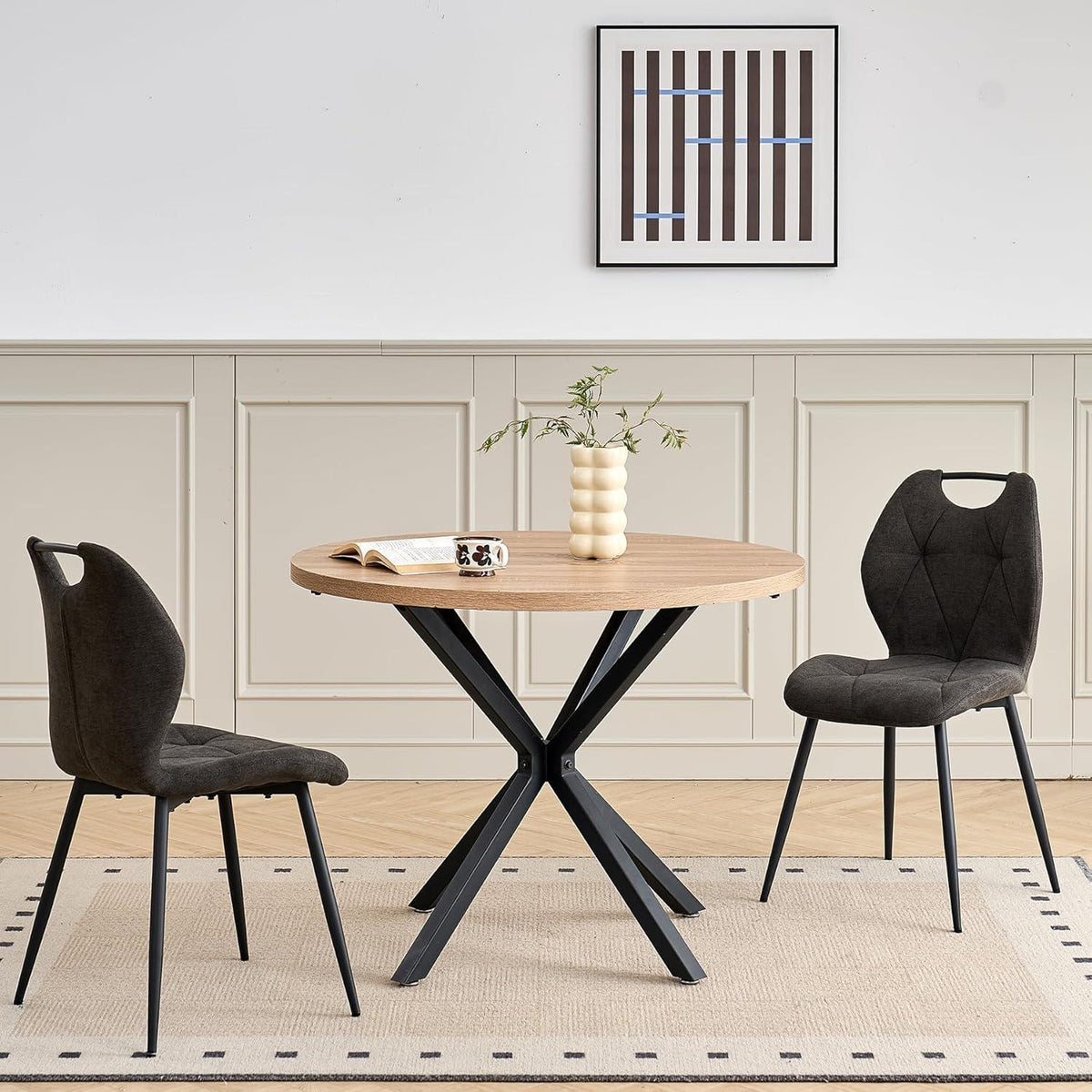 Runder Esstisch Set mit 4 Polsterstühlen im Nordic Stil