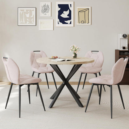 Runder Esstisch Set mit 4 Polsterstühlen im Nordic Stil (Gelb/Beige)