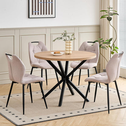 Runder Esstisch Set mit 4 Polsterstühlen im Nordic Stil