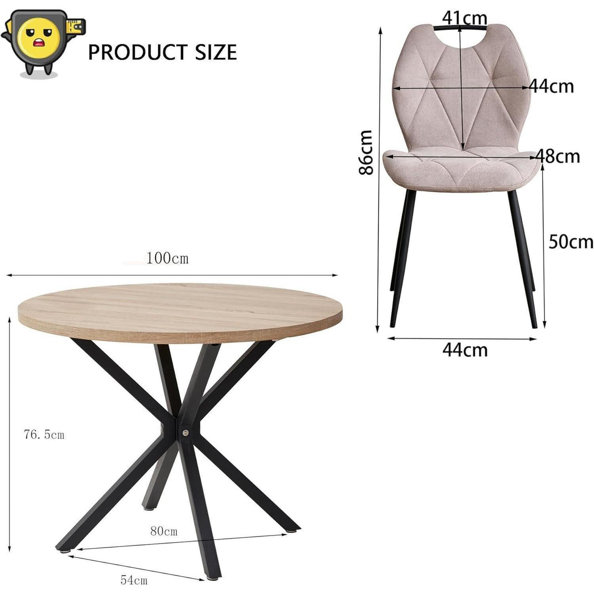 Runder Esstisch Set mit 4 Polsterstühlen im Nordic Stil