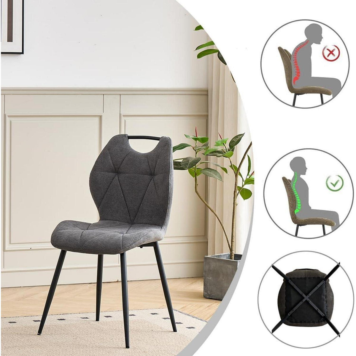 Runder Esstisch Set mit 4 Polsterstühlen im Nordic Stil