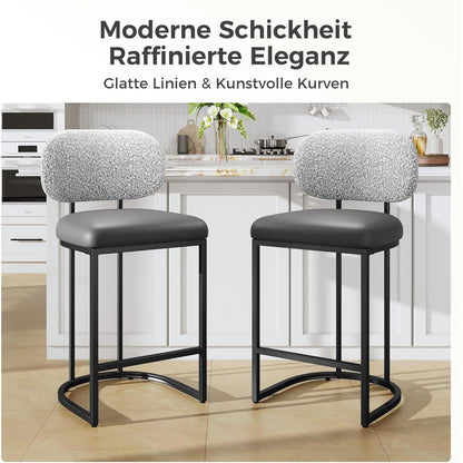 Barhocker mit Lehne & Fußstütze – Grau, Metallgestell