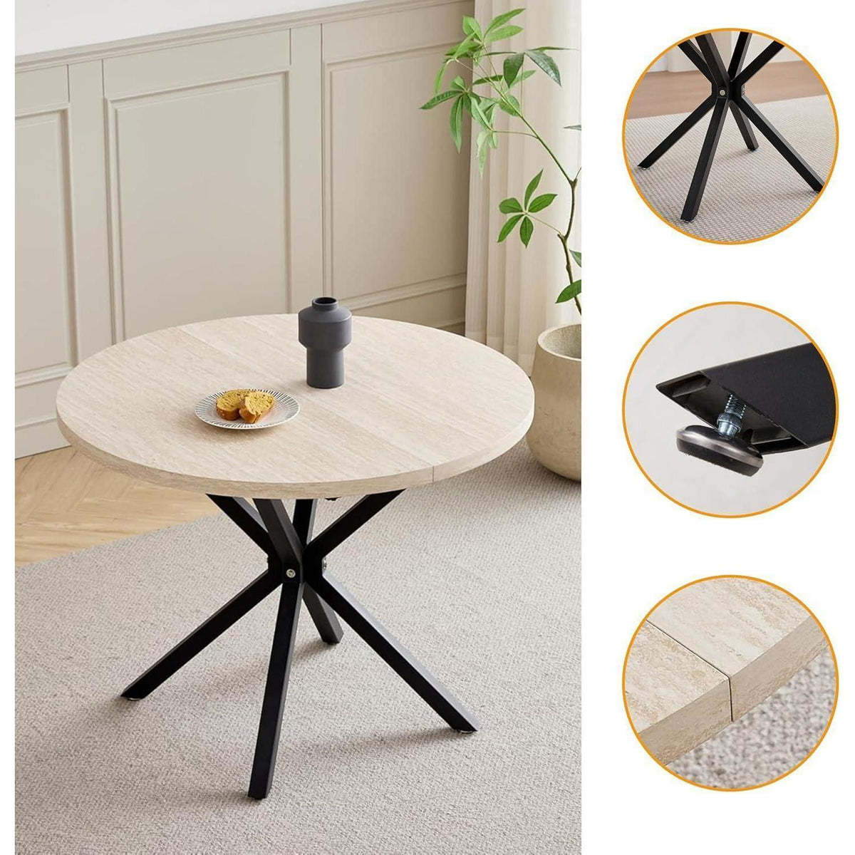 Runder Esstisch Set mit 4 Polsterstühlen im Nordic Stil